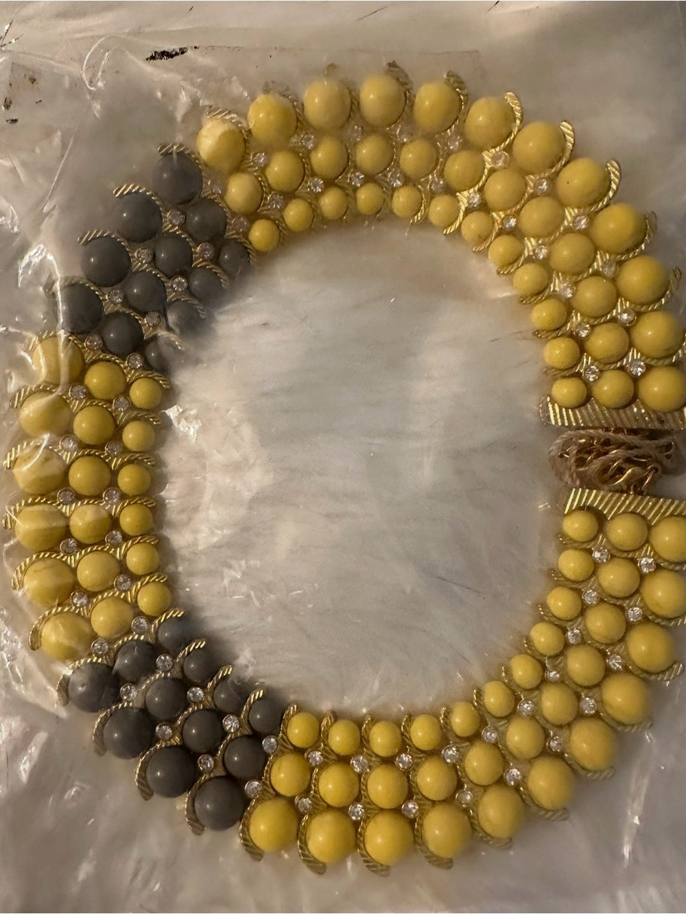 IMAN Yellow and Gray Beaded Collar Necklace with Gold Accents